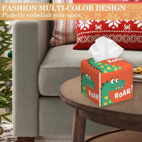 Leather Tissue Box Holder Cartoon Dinosaurs Tissue Box Cover Square Waterproof Holder Organizer Modern Napkin Holder for Bedroom Dresser Night Stand Office Desk - color: Cartoon Dinosaurs