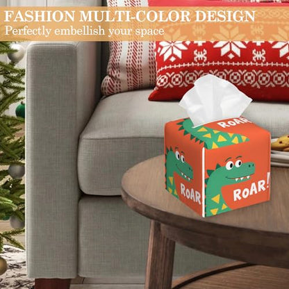 Leather Tissue Box Holder Cartoon Dinosaurs Tissue Box Cover Square Waterproof Holder Organizer Modern Napkin Holder for Bedroom Dresser Night Stand Office Desk - color: Cartoon Dinosaurs