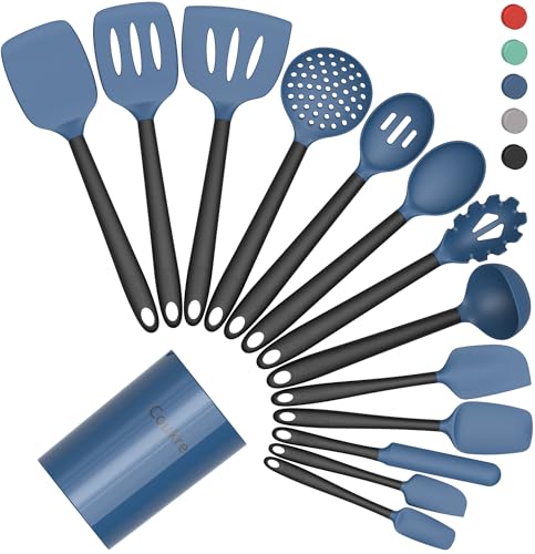Coukre Silicone Kitchen Cooking Utensils Set, Heat Resistant, 14-Piece | Dishwasher-Safe, Food-Grade Silicone, BPA-Free, Spatulas, Spoons & Turner, Safe for Nonstick Cookware, DarkBlue - color: DarkBlue