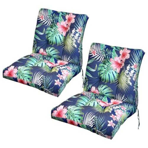 Outdoor Chair Cushions Set of 2 Waterproof Tufted Floral Rocking Chair Cushion with Ties for Indoor Patio Furniture 41.7"*20.8"*3.9" Hot Floral - color: Hot Floral