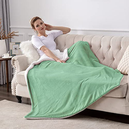 Sherpa Fleece Throw Blanket, Celadon, 50x60 inches | Double-Sided Super Soft Luxurious Plush Blanket Throw Size - color: Celadon, size: 50"×60"