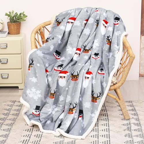 Catalonia Christmas Sherpa Throw Blanket, Xmas Theme Throws, Plush Fleece Couch Blanket |Super Soft, Comfy, Cozy, Fluffy, Warm | 50x60 inch, Ugly - color: Santa Deer Grey, size: 50"x60"