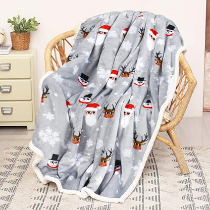 Catalonia Christmas Sherpa Throw Blanket, Xmas Theme Throws, Plush Fleece Couch Blanket |Super Soft, Comfy, Cozy, Fluffy, Warm | 50x60 inch, Ugly - color: Santa Deer Grey, size: 50"x60"