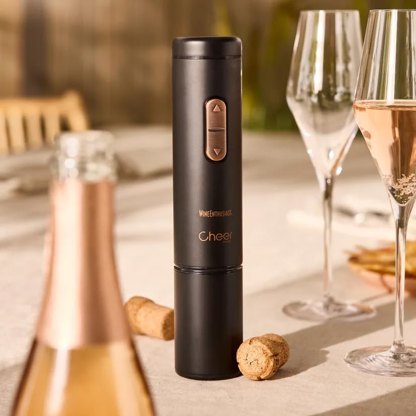 Wine Enthusiast x Cheer Moda Electric Sparkling Wine Opener – Automatic Champagne Bottle Opener with Cork Release & Stopper – Stainless Steel Electric Wine Tool – Battery Powered – U.S. Exclusive - color: Sparkling Wine