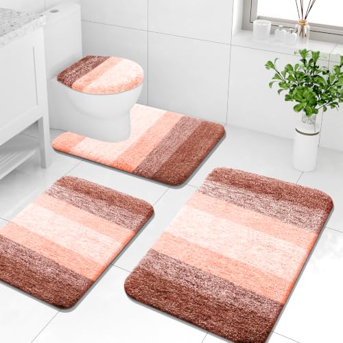 Arotive Microfiber Bathroom Rugs Sets 4 Piece, 24x16+30x20+24x20+17.5x15 | Orange, Soft Absorbent Bath Mats, Machine Wash Dry U-Shaped Contour Rug and Toilet Lid Cover for Bathroom - color: Orange, size: 30" X 20" + 24" X 16" + 24" X 20" + 17.5" X 15"