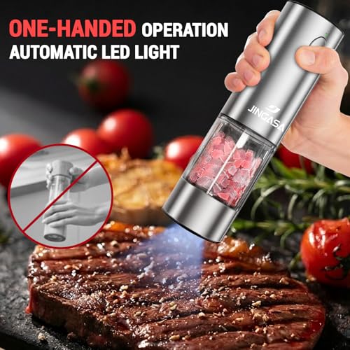 Electric Salt and Pepper Grinder Set, 95ml Large Capacity Automatic Pepper Mill with USB-C Charging Base & LED Light, Adjustable Coarseness Stainless Steel Spice Grinder 2-Piece Set - size: Upgraded Capacity Version (1 Pack)