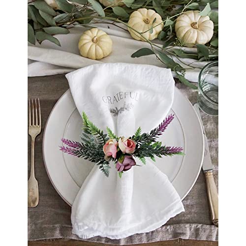 Flower Napkin Rings, Set of 4, Thanksgiving & Weddings, Farmhouse Style, Lavender - style: Lavender