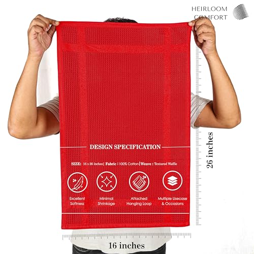 3 Pack Red Waffle Weave Kitchen Towels, 16x26 Inch, 100% Cotton, Absorbent Dishcloth Set, Quick Drying, Durable for Cleaning, Wiping, Drying Dishes, Machine Washable Dish Towel, Red - color: Red, style: 3 Pack