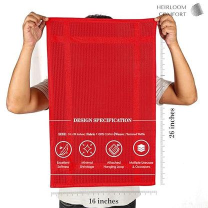 3 Pack Red Waffle Weave Kitchen Towels, 16x26 Inch, 100% Cotton, Absorbent Dishcloth Set, Quick Drying, Durable for Cleaning, Wiping, Drying Dishes, Machine Washable Dish Towel, Red - color: Red, style: 3 Pack