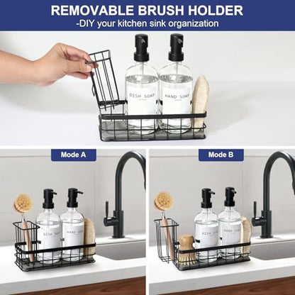 Dish Soap Dispenser for Kitchen, 16.9 fl oz Clear Hand and Dish Soap Dispensers, Kitchen Soap Dispenser Set with Sponge Holder, Brush Holder and Loofah Sponge, Countertop Sink Organizer Accessories - color: Clear