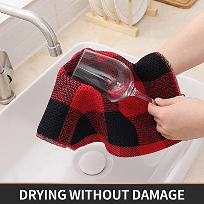 Homaxy 100% Cotton Check 8 Pack Dish Cloths, 12" x 12", Black & Red | Waffle Weave, Plaid, Super Soft and Absorbent Dish Rags, Quick Drying, Multi-Purpose - color: Black & Red, size: 12 x 12 - 8 Pack