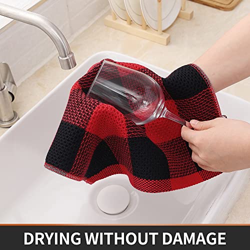 Homaxy 100% Cotton Check 12 Pack Dish Cloths, 12" x 12", Black & Red | Waffle Weave, Plaid, Super Soft and Absorbent Dish Rags, Quick Drying, Multi-Purpose - color: Black & Red, size: 12 x 12 - 12 Pack
