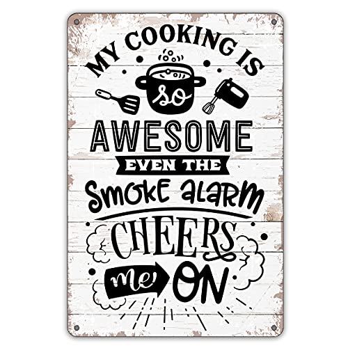 QIONGQI Funny Kitchen Quote My Cooking is Awesome Metal Tin Sign Wall Decor Retro Kitchen Signs with Sayings for Home Kitchen Decor Gifts - color: awesome