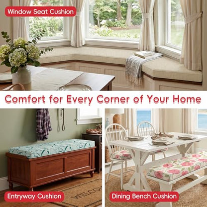 Custom Bench Cushion for Window Seat, Dining Nook & Entryway Bench - Made to Your Exact Size, Indoor/Outdoor Seat Cushion with High Density Foam