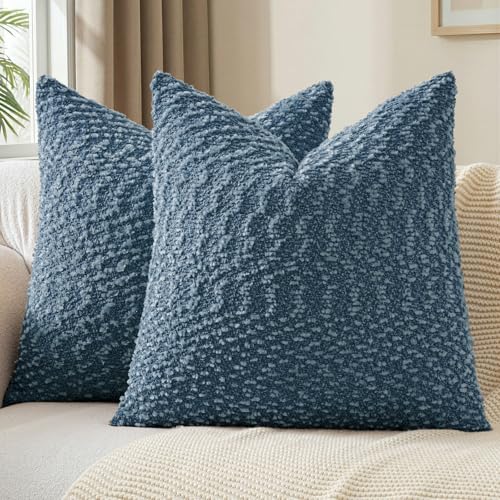 a moment Blue Pillow Covers Set of 2 with Plush Cluster Texture (18x18 Inch), Decorative Throw Pillows for Living Room, Couch Bed, Sofa, Cozy Accent Pillow Cases for Home Decor (No Inserts) - color: Blue, size: 18" x 18" (Pack of 2)