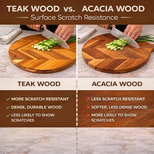 Teak Cutting Board 15.75x11.8x0.7" Round Wooden Cutting Board with Handle