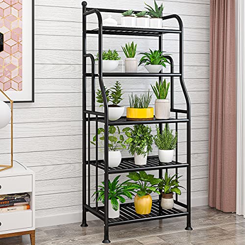 5 Tier Metal Plant Stand Iron Holder Storage Shelf, Planter Display Rack | (Black) Indoor and Outdoor Flower Pots Multiple Shoe Organizer for Garden Balcony Living Room Kitchen Bathroom