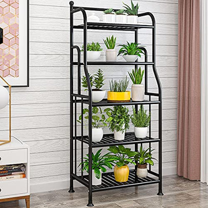 5 Tier Metal Plant Stand Iron Holder Storage Shelf, Planter Display Rack | (Black) Indoor and Outdoor Flower Pots Multiple Shoe Organizer for Garden Balcony Living Room Kitchen Bathroom