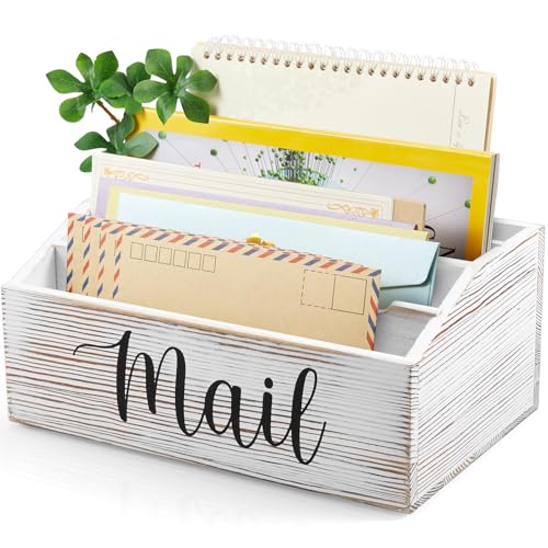 DRASTAR Mail Organizer Countertop, Mail Holder with 4 Slots, Mail Sorter Organizer for Desk, Envelope Holder for Home Office, Retro White - color: Retro White, size: 4 Slots