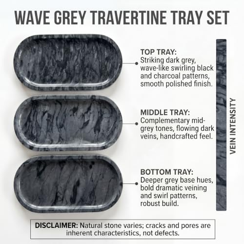 YKAJO Wave Grey Oval Marble Tray, 11.8x5.9 Vanity Perfume Organizer Dish | Honed natural stone; jewelry & trinket dish, ring & key holder, soap & candle catchall; bath counter, dresser, coffee table - color: Wave Grey, size: 11.8" x 5.9" x 0.6"