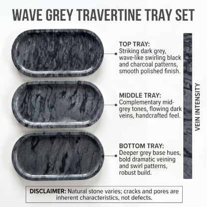 YKAJO Wave Grey Oval Marble Tray, 11.8x5.9 Vanity Perfume Organizer Dish | Honed natural stone; jewelry & trinket dish, ring & key holder, soap & candle catchall; bath counter, dresser, coffee table - color: Wave Grey, size: 11.8" x 5.9" x 0.6"