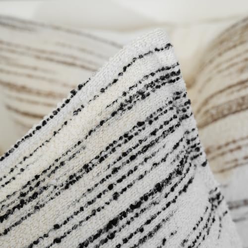 THE-TINOART White & Black Boucle Jacquard Lumbar Pillow Cover - Modern Geometric Pattern for Sofa and Bed, Luxury Woven Textured Pillow Case, 12x20 Inches - color: Black Stripe, size: 20" x 12" (Pack of 1)