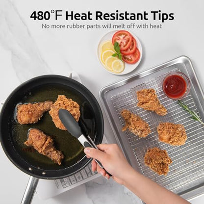 U-Taste 600ºF Heat Resistant Food Grade Silicone Spatula Set of 3, and 480℉ Heat-Resistant Food-Grade Non-Stick Firm Cooking Tong 9 inch (Black)
