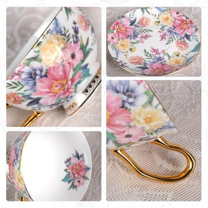 KAMMAK Tea Cups and Saucers Set of 2, Porcelain Coffee Cups, JBE018 | Stackable Espresso Mugs, Ceramic Demitasse for Coffee, Cappuccino, Latte, Americano, Tea - size: 8CZJBE018
