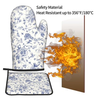 Giwawa Chinoiserie Flower Oven Mitts and Pot Holder Blue Leaves Heat Resistant 2Pcs Washable Oven Gloves Hot Pads for Kitchen Baking Grilling BBQ - color: Chinoiserie Flower