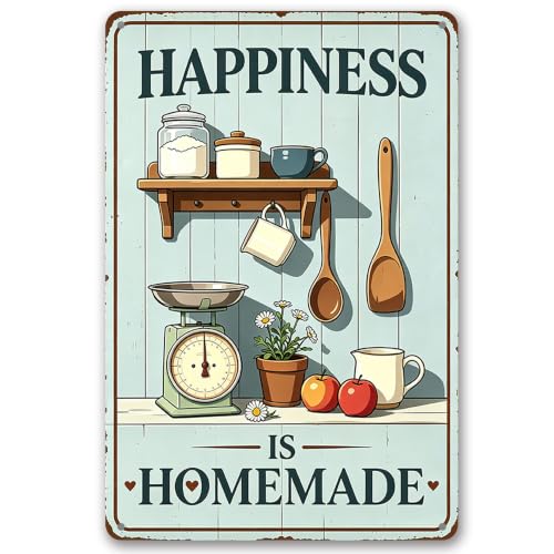 Kitchen Tin Sign, Happiness Is Homemade Rustic Kitchen Decor, 8x12 | Happiness Is Homemade Vintage Metal Sign, Cozy Farmhouse Kitchen Decor, Heartwarming Gift for Home Bakers & Cooks - color: Happiness Is Homemade