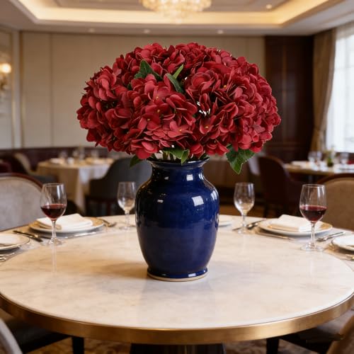 Kimura's Cabin 6Pcs Hydrangea Artificial Flowers Silk Hydrangeas,Dark Red | Faux Hydrangea Flowers with Stems Fake Flowers ,Wedding Bouquets Arrangement,Home Table Centerpieces,Baby Shower Party Decor - color: Dark Red