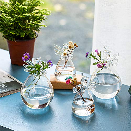 Sziqiqi Glass Guardian Angel Hanging Bud Vase, Plant Containers, 8Pcs | 3.5in, Clear Glass Tiny Hydroponic Vases for Cuttings, Bulk Planter for Home Decor, Bautizo Decorations, Room Ornaments, Gift