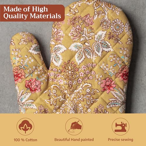 Maison d'Hermine Oven Gloves 100% Cotton Oven Mitt (7" x 13", Pack of 1) | With Loop Heat Resistant BBQ Cooking Gloves Baking Grilling Kitchen Handling Hot Pans Spring Summer - Marquise - color: 001 - Marquise, size: 7.5" x 13" (Oven Mitt)