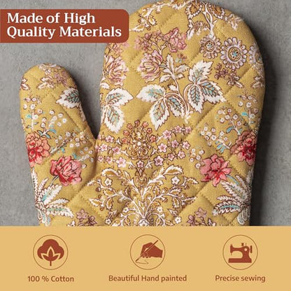 Maison d'Hermine Oven Gloves 100% Cotton Oven Mitt (7" x 13", Pack of 1) | With Loop Heat Resistant BBQ Cooking Gloves Baking Grilling Kitchen Handling Hot Pans Spring Summer - Marquise - color: 001 - Marquise, size: 7.5" x 13" (Oven Mitt)