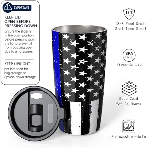 TILUCK 20 oz Insulated Coffee Tumbler with BPA-Free Lid | Travel Coffee Mug, Dishwasher Safe, Cup Holder Friendly, Double-Wall Vacuum Insulation for Hot & Cold Drinks, BlackFlag - color: BlackFlag, size: 20 Ounces