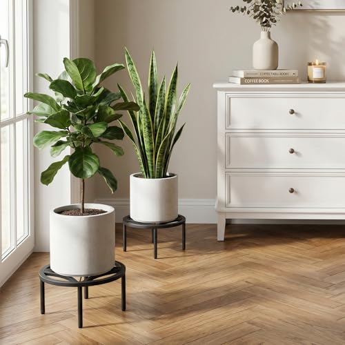 TOSKING 2-Pack Fully Assembled Heavy Duty Low Metal Plant Stand, Geometric Flower Pot Holder for Heavy Potted Plant, Rustproof Iron Plant Riser with Adjustable Feet, 200 LBS Capacity, No Installation Required,Indoor/Outdoor, Black (10.24"Dia x 5.3"H) - co