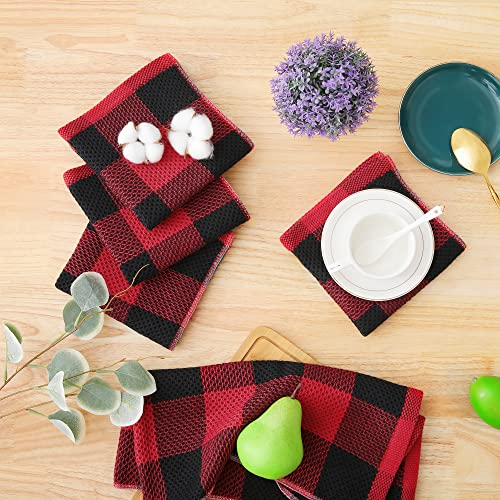 Homaxy 100% Cotton Check 6 Pack Dish Cloths, 12" x 12", Black & Red | Waffle Weave, Plaid, Super Soft and Absorbent Dish Rags, Quick Drying, Multi-Purpose - color: Black & Red, size: 12 x 12 - 6 Pack