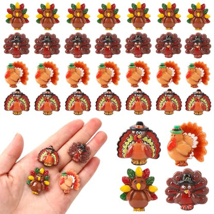 JUNEBRUSHS 50 Pcs Thanksgiving Turkey Charms, Mini Resin Turkey Flatback Turkey Embellishment for Fall Thanksgiving DIY Crafts Home Table Decorations - style: Turkey Style