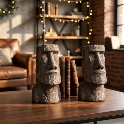 Decorative Bookends Easter Island Book Ends, Modern Book Holder Ends for Shelves, Novelty Heavy Duty Book Ends for Office Home Desk Bookshelf, 6.3" L x 6.7" H x 3.5" W, Resin