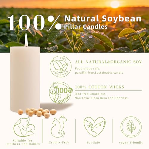 White Rustic Pillar Candles,Non-Toxic Soy Wax Candle, 2.8x6 Inch, 4 Pack | 360H long clean burning, natural, unscented smokeless, dripless farmhouse candle for home, wedding, dinner table, emergency - color: White, size: 2.8x6 inch