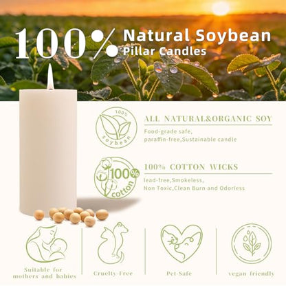White Rustic Pillar Candles,Non-Toxic Soy Wax Candle, 2.8x6 Inch, 4 Pack | 360H long clean burning, natural, unscented smokeless, dripless farmhouse candle for home, wedding, dinner table, emergency - color: White, size: 2.8x6 inch