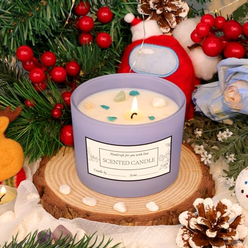 CONNOO 8 Pack 12 OZ Purple Glass Wide Mouth Candle Jars | Airtight Bamboo Lids, Sticky Warning Labels, Empty Container Bulk, Dishwasher Safe - color: Purple