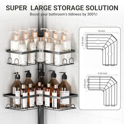 ViviDreamore Corner Shower Caddy Tension Pole, 4-Tier Organizer | Tall Shower Caddy with Corner Shelves, Rustproof Bathroom Shower Organizer for Inside Shower
