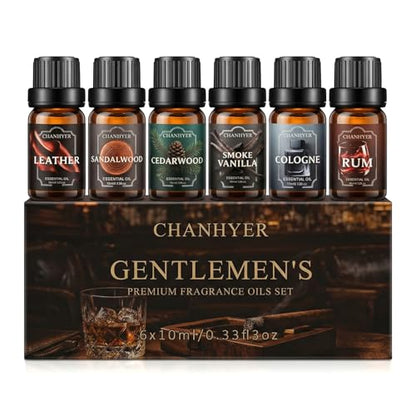 Men Essential Oils Set for Diffusers for Home 6 x 10 ml | Aromatherapy Gift,Premium Scented Oils for Diffusers - Leather,Sandalwood,Cedarwood,Smoke Vanilla,Cologne,Rum - color: Brown