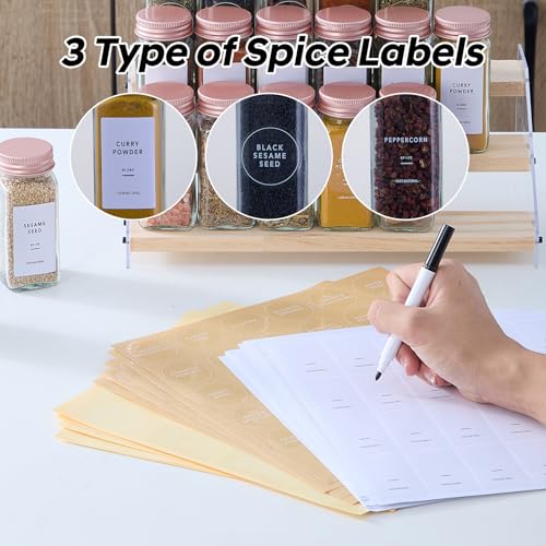 48 Pcs Glass Spice Jars with Labels, Seasoning Containers with Pink Lids | Airtight spice bottles Keep Fresh,4oz Spice Containers with Shaker Lids, Funnel for Spice Rack,Kitchen Spice Drawer Organizer