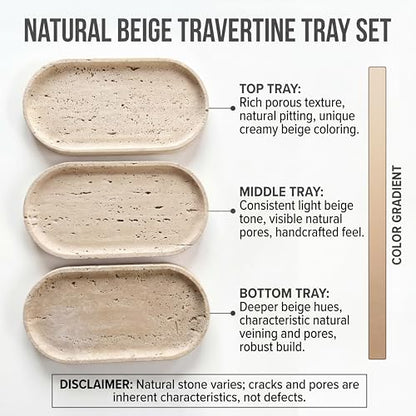 YKAJO Natural Travertine Beige Oval Marble Tray, 11.8x5.9 Vanity Organizer | Honed natural stone; jewelry & trinket dish, ring & key holder, soap & candle catchall; bath counter, dresser, coffee table - color: Natural Travertine Beige, size: 11.8" x 5.9"