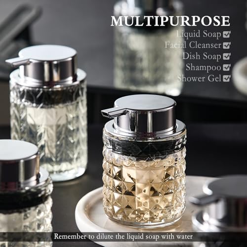 CICUFY Foaming Hand Soap Dispenser, Glass Foam Soap Dispenser or Lotion Dispenser for Kitchen & Bathroom Refillable Clear Glass Liquid soap Dispenser with Large Silver Pump-1 Pack - color: Clear-1 Pcs, style: Foam/Diamond Pattern/Silver Top