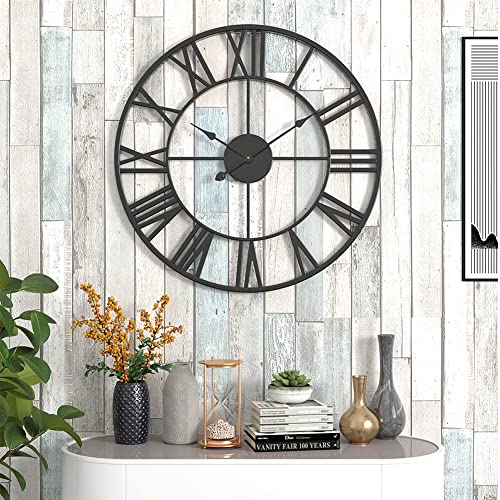 30 inch Large Metal Wall Clock, Industrial Indoor Outdoor Waterproof Art Decor Modern Clocks, European Retro with Oversized Roman Numerals, Silent Battery Operated Decor,Office,Kitchen, Loft - size: 30in