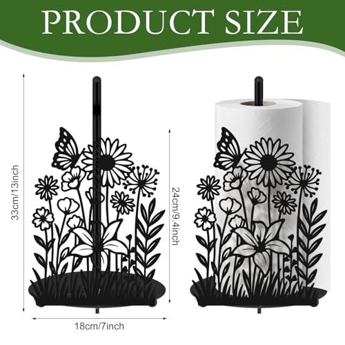 Wildflower Kitchen Countertop Paper Towel Holder Decorative Paper Towel Holder Black Metal Tissue Stand Kitchen Decor Accessories for Home Party Bathroom Countertop Dining Table - style: Wildflower