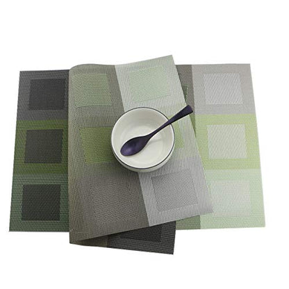 Set of 6 Placemats for Dinning Table, Luxury PVC Woven Vinyl Table Mats,Washable and Heat Insulation Kitchen Place Mats (6 pcs,Green) - color: Green-square